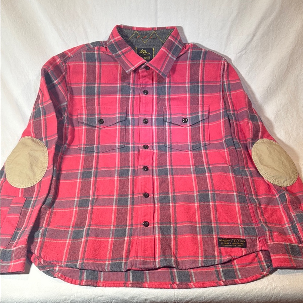 Todd Snyder X L.L. Bean Red and Gray Plaid Button-Up Shirt w/ elbow pads